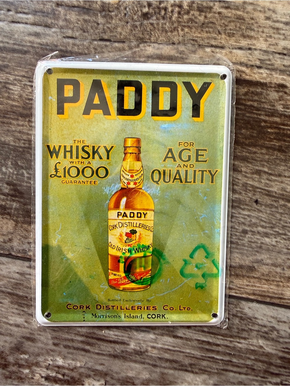 2 for $20 sale: Vtg Paddy Old Irish Whisky Cork Distilleries tin postcard magnet